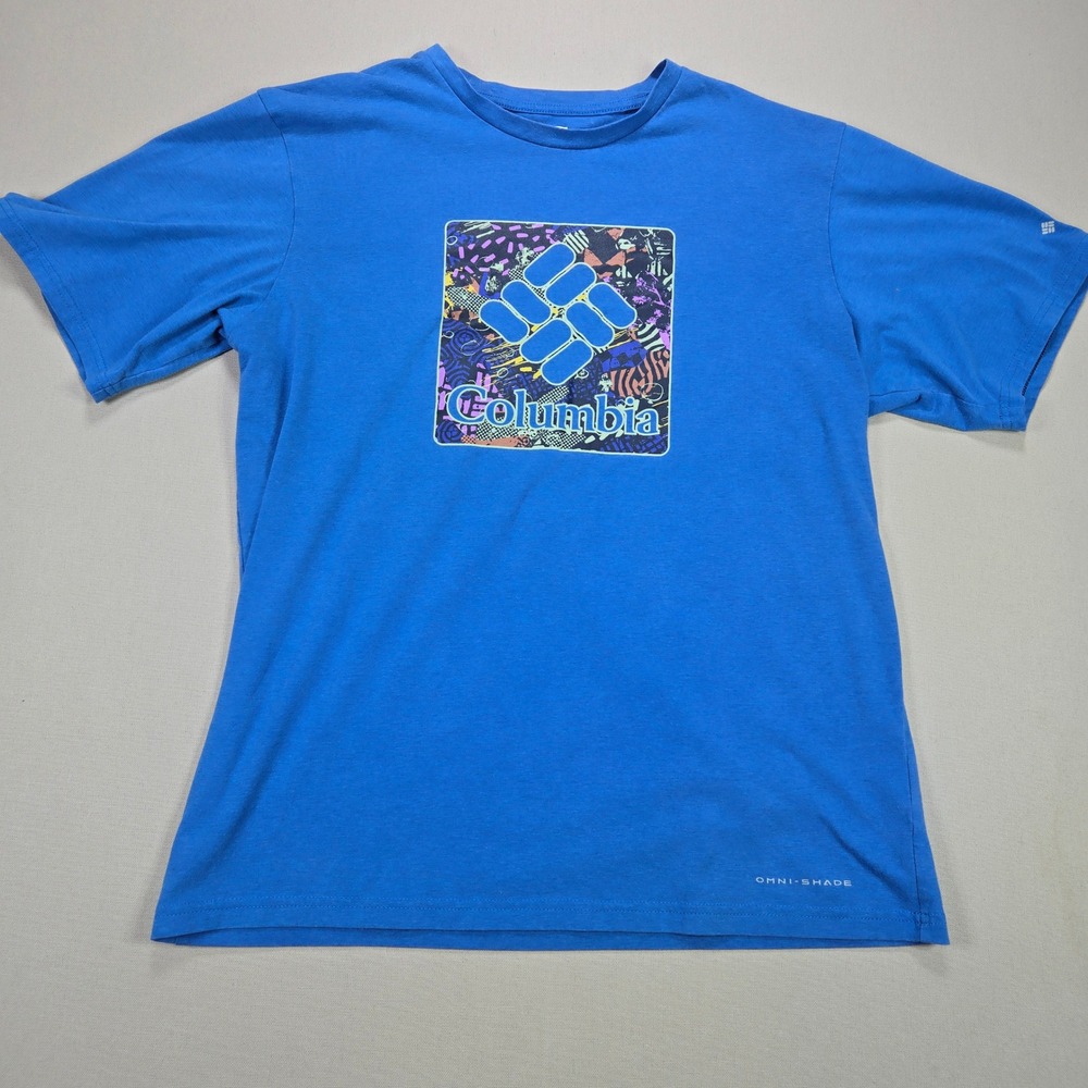 Columbia Omni Shade Blue Graphic Logo T Shirt Mens‎ M